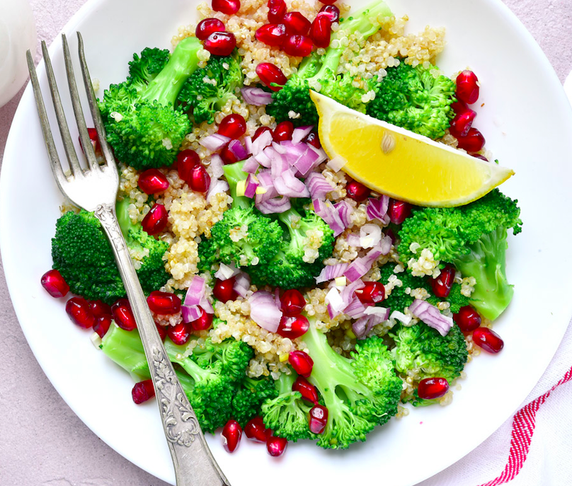 Broccoli Quinoa Pomegranate Salad